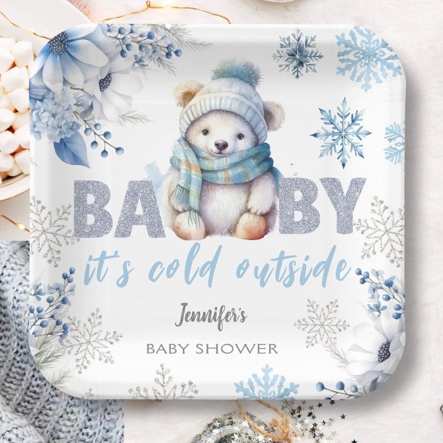 Plato De Papel Bebé, está frío fuera del Baby Shower de invierno  (Subido por el creador)