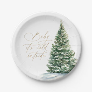 Plato De Papel Bebé está frío fuera del Baby Shower del árbol de 