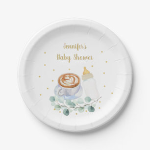 Plato De Papel Bebé está preparando café verde Baby Shower