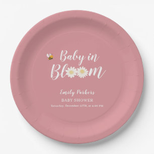 Plato De Papel Bebé Floral De Boho Rosa Daisy De Rubor En La Duch