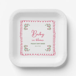 Plato De Papel Bebé floral de mano en Baby Shower en sangre