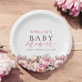 Plato De Papel Bebé Floral Rosa En El Chica De Bloom Baby Shower