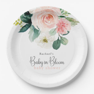 Plato De Papel Bebé floral rosado Rubor en un Baby Shower en flor