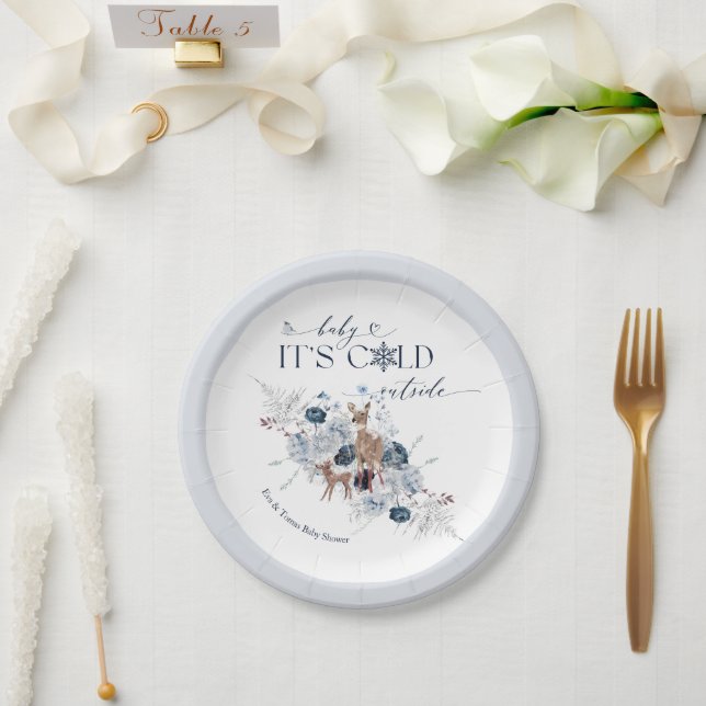 Plato De Papel Bebé frío afuera del Baby Shower de venados floral (Boda)