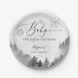 Plato De Papel Bebé, frío fuera de la ducha de copos de nieve gri