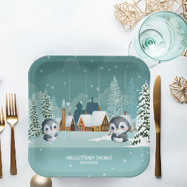 Plato De Papel Bebé, frío fuera del Baby Shower de Woodland