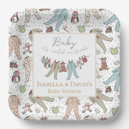 Plato De Papel Bebé, frío fuera del Baby Shower invernal
