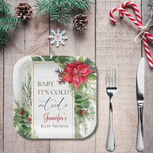 Plato De Papel Bebé, frío fuera del Baby Shower invernal