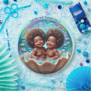 Plato De Papel Bebé gemelo africano Unisex