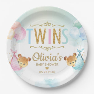 Plato De Papel Bebé gemelos niño niño oso lindo globos de oso