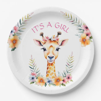 Plato De Papel Bebé Giraffe Floral, es un Chica | BABY SHOWER