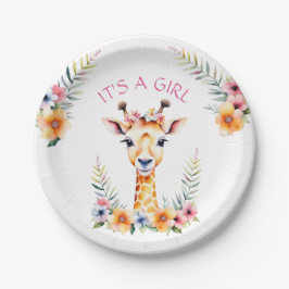 Plato De Papel Bebé Giraffe Floral, es un Chica | BABY SHOWER