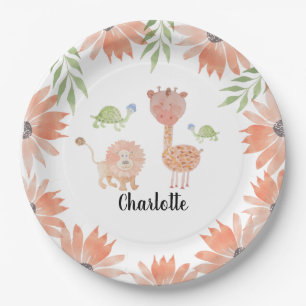 Plato De Papel Bebé Giraffe Watercolor Pintado a mano