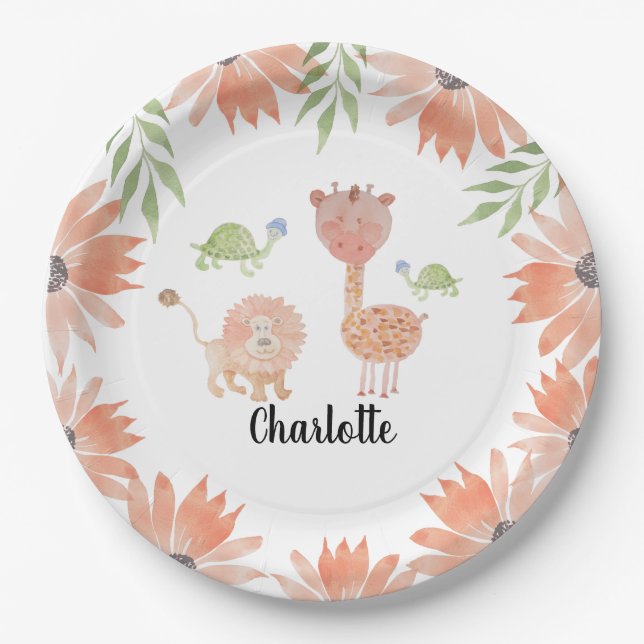 Plato De Papel Bebé Giraffe Watercolor Pintado a mano (Anverso)