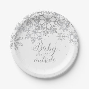 Plato De Papel Bebé, hace frío afuera, Baby Showe Silver