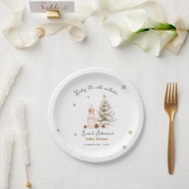 Plato De Papel Bebé, hace frío afuera de Winter Baby Shower