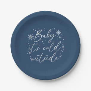 Plato De Papel Bebé hace frío fuera del Baby Shower Blue Snowflak