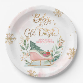 Plato De Papel Bebé, hace frío fuera del Baby Shower de invierno