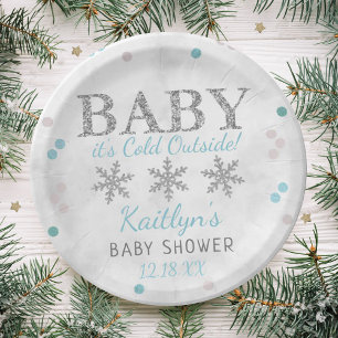 Plato De Papel Bebé, hace frío fuera del Baby Shower de invierno 
