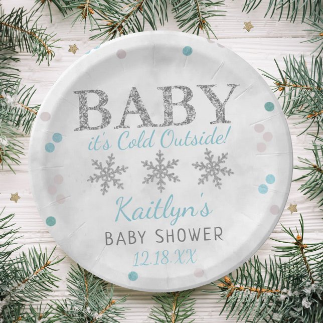 Plato De Papel Bebé, hace frío fuera del Baby Shower de invierno  (Subido por el creador)