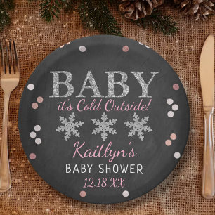 Plato De Papel Bebé, hace frío fuera del Baby Shower de invierno 