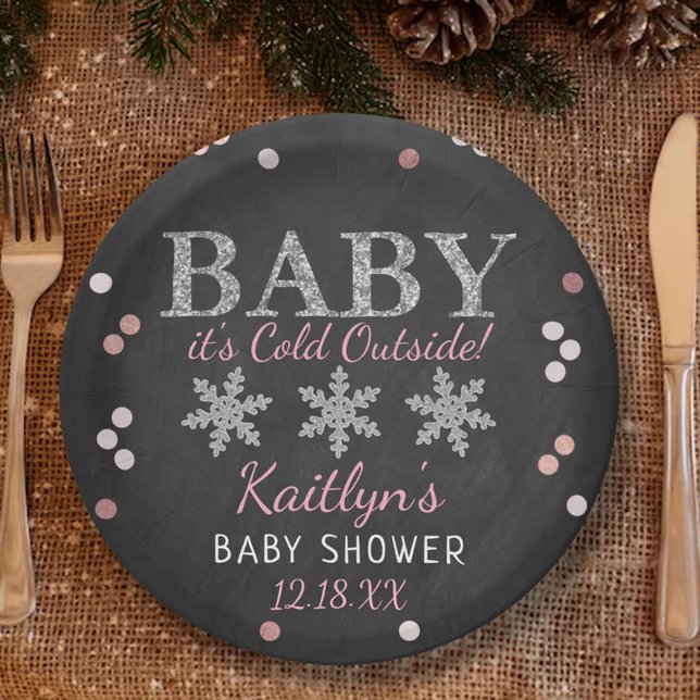 Plato De Papel Bebé, hace frío fuera del Baby Shower de invierno  (Subido por el creador)