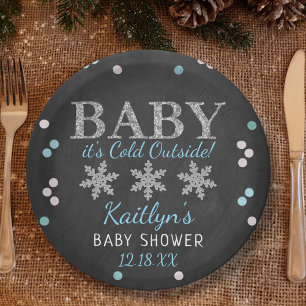 Plato De Papel Bebé, hace frío fuera del Baby Shower de invierno