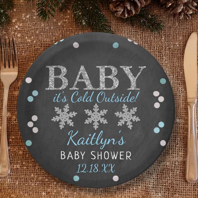 Plato De Papel Bebé, hace frío fuera del Baby Shower de invierno  (Subido por el creador)