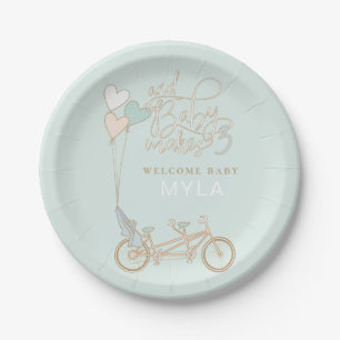 Plato De Papel Bebé hace tres bici tándem con personalizado de as