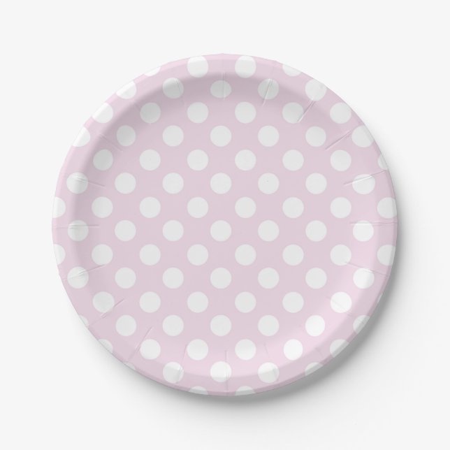 Plato De Papel Bebé ligero Pink & White Polka Dots Fiesta de cump (Anverso)
