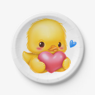 Plato De Papel Bebé lindo con un corazón de San Valentín rosado