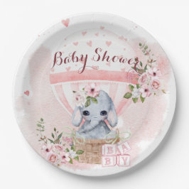Plato De Papel Bebé lindo Elefante Floral Rosa Baby Shower