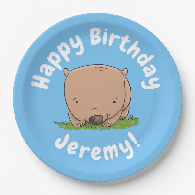 Plato De Papel Bebé lindo wombat cumpleaños personalizado persona (Anverso)