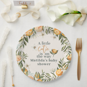 Plato De Papel Bebé Little Cutie Personalizado Cumpleaños Naranja