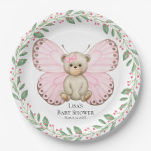 Bebé mariposa Bear ducha rosa | Placas de papel