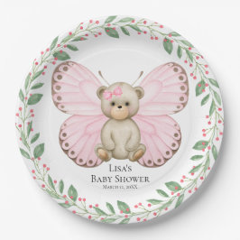 Plato De Papel Bebé mariposa Bear ducha rosa | Placas de papel