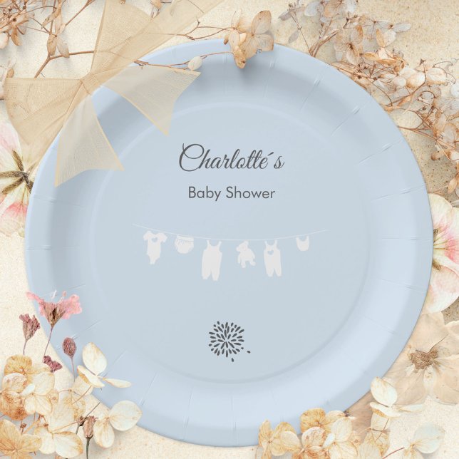 Plato De Papel Bebé Minimalista azul claro (Light Blue Minimalist Baby Boy Shower Paper Plates ©Susanne Sachers - Sunny Mind 🌞)