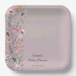 Plato De Papel Bebé morado en el floreciente Baby Shower