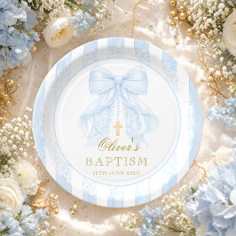 Plato De Papel Bebé Niño Arco Azul Bautizo
