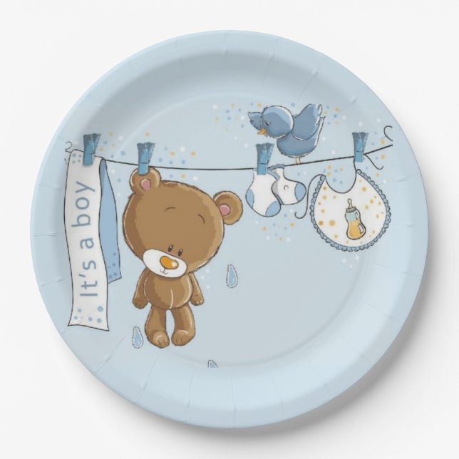 Plato De Papel Bebé niño Teddy Bear Bear (Anverso)