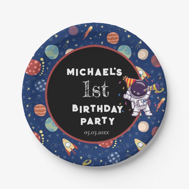 Plato De Papel Bebé niños astronautas en cualquier fiesta de cump (Anverso)