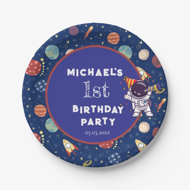 Plato De Papel Bebé niños astronautas en cualquier fiesta de cump (Anverso)