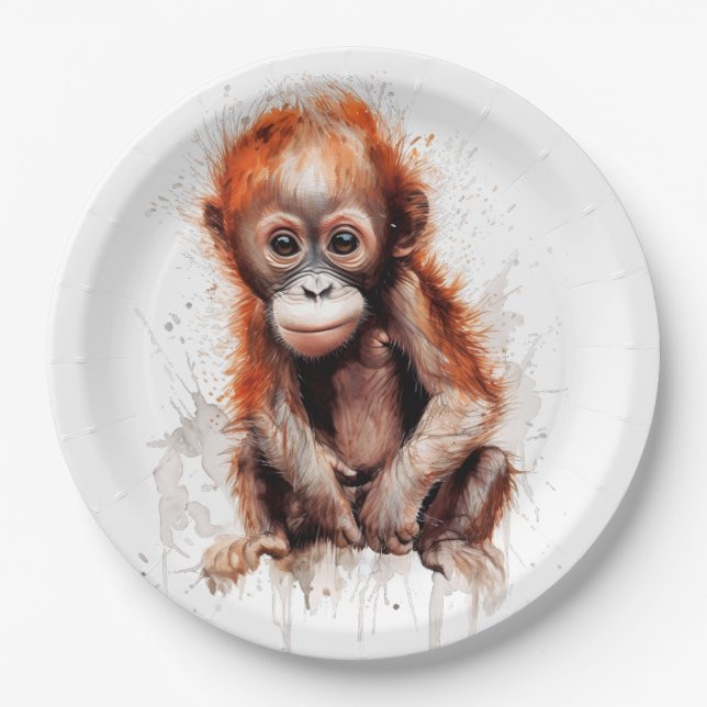Plato De Papel Bebé Orangután (Anverso)