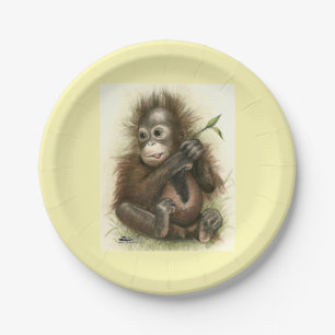 Plato De Papel Bebé orangután con hojas
