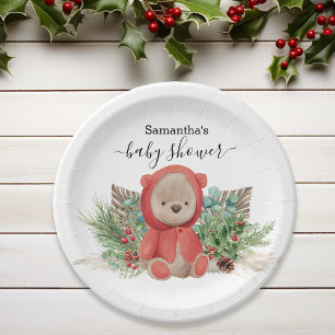 Plato De Papel Bebé Oso de peluche Navidad Boho Bouquet