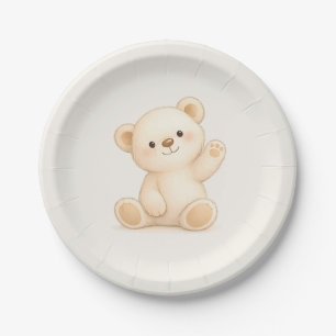 Plato De Papel Bebé Oso Teddy Boho Lindo Baby Shower Neutro