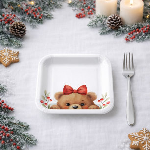 Plato De Papel Bebé Oso y Bayas de Serbal Baby Shower