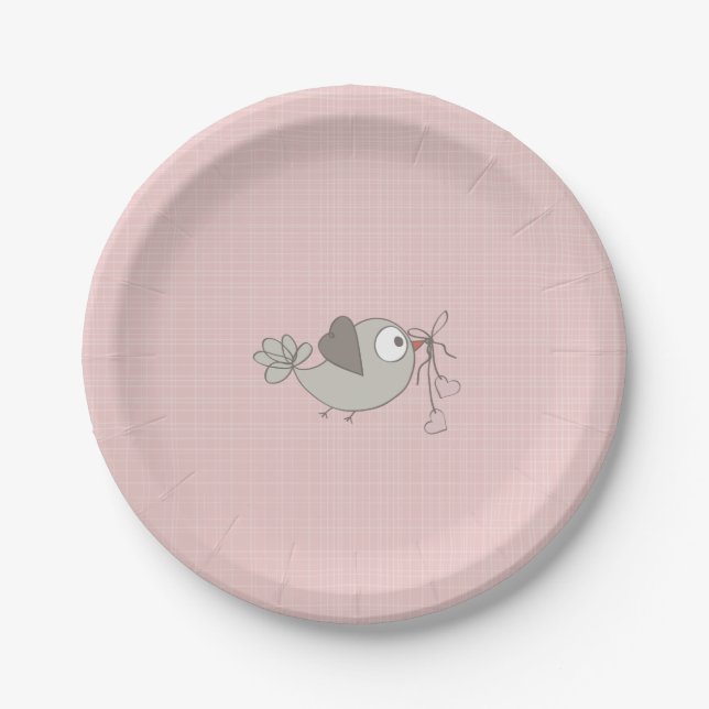 Plato De Papel Bebé Pájaro Adorable | Fiesta de Bebé (Anverso)
