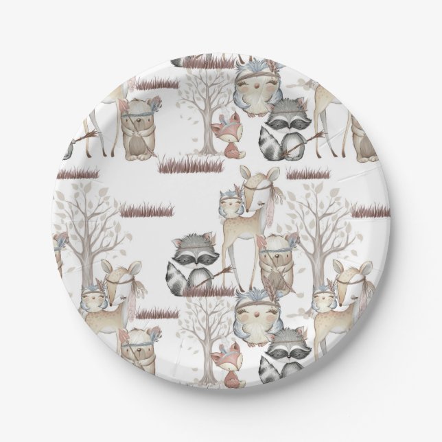 Plato De Papel Bebé pequeño Woodland Animales Raccoon Fox Querido (Anverso)