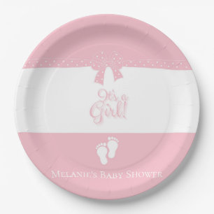 Plato De Papel Bebé Personalizado Rosa y Pies Pequeños